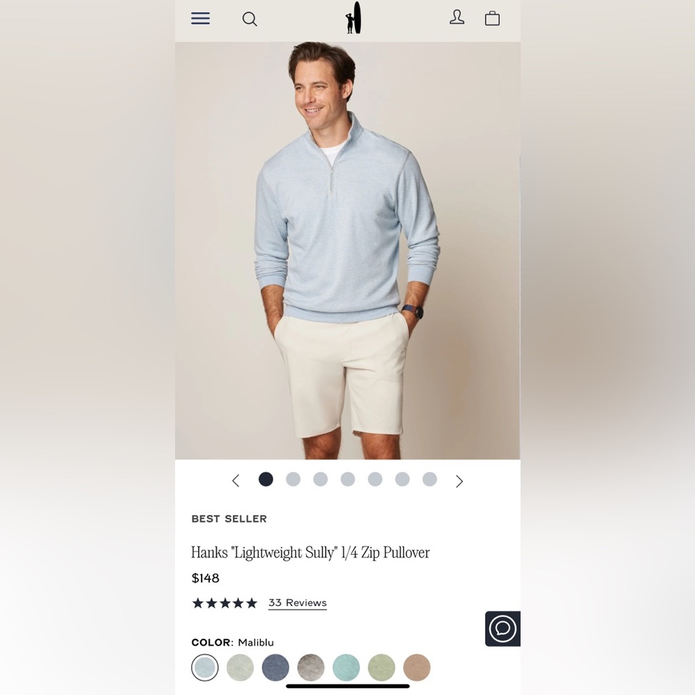 Johnnie-O Hank’s “Lightweight Scully” Quarter Zip Pullover in Malibu Size L - Picture 10 of 16